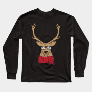 Awesome Christmas Reindeer with Cool Glasses Long Sleeve T-Shirt